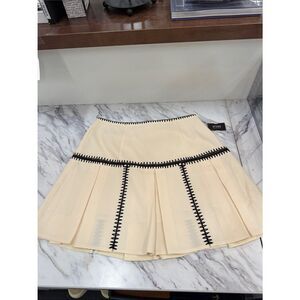 cinq a sept Cream Mini Skirt with Black Zigzag Trim